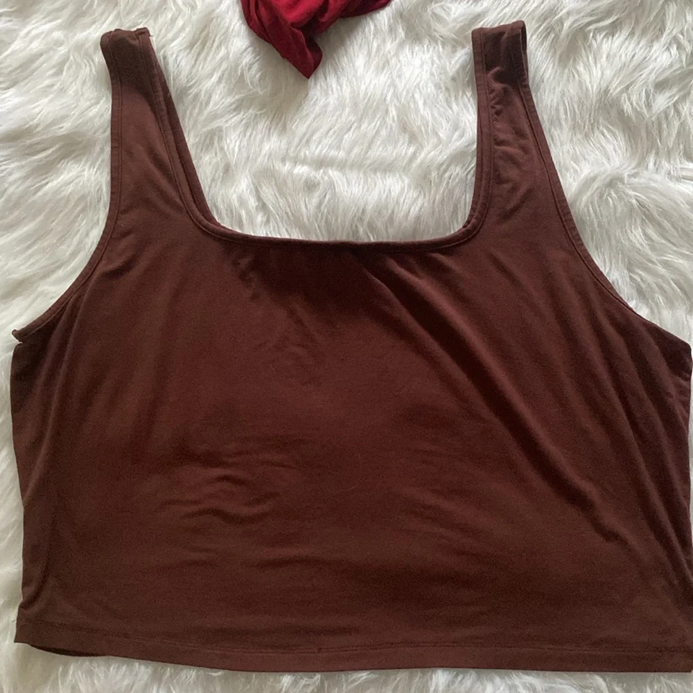 Set of 2 Crop Tops. Burgundy Halter & Brown Tank - Picture 5 of 8